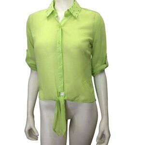SOULMATES CHIFFON beaded collared 3/4 SLEEVE BLOUSE SM‎ NEW WITH TAG